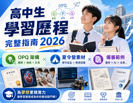 高中生學習歷程完整指南 2026:OPQ 架構 × 夏令營素材 × 備審範例(Image)